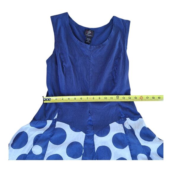 Retro Summer Maxi Dress Studio EY All the Dots Flowy Sundress Blue size L Large - Picture 6 of 11